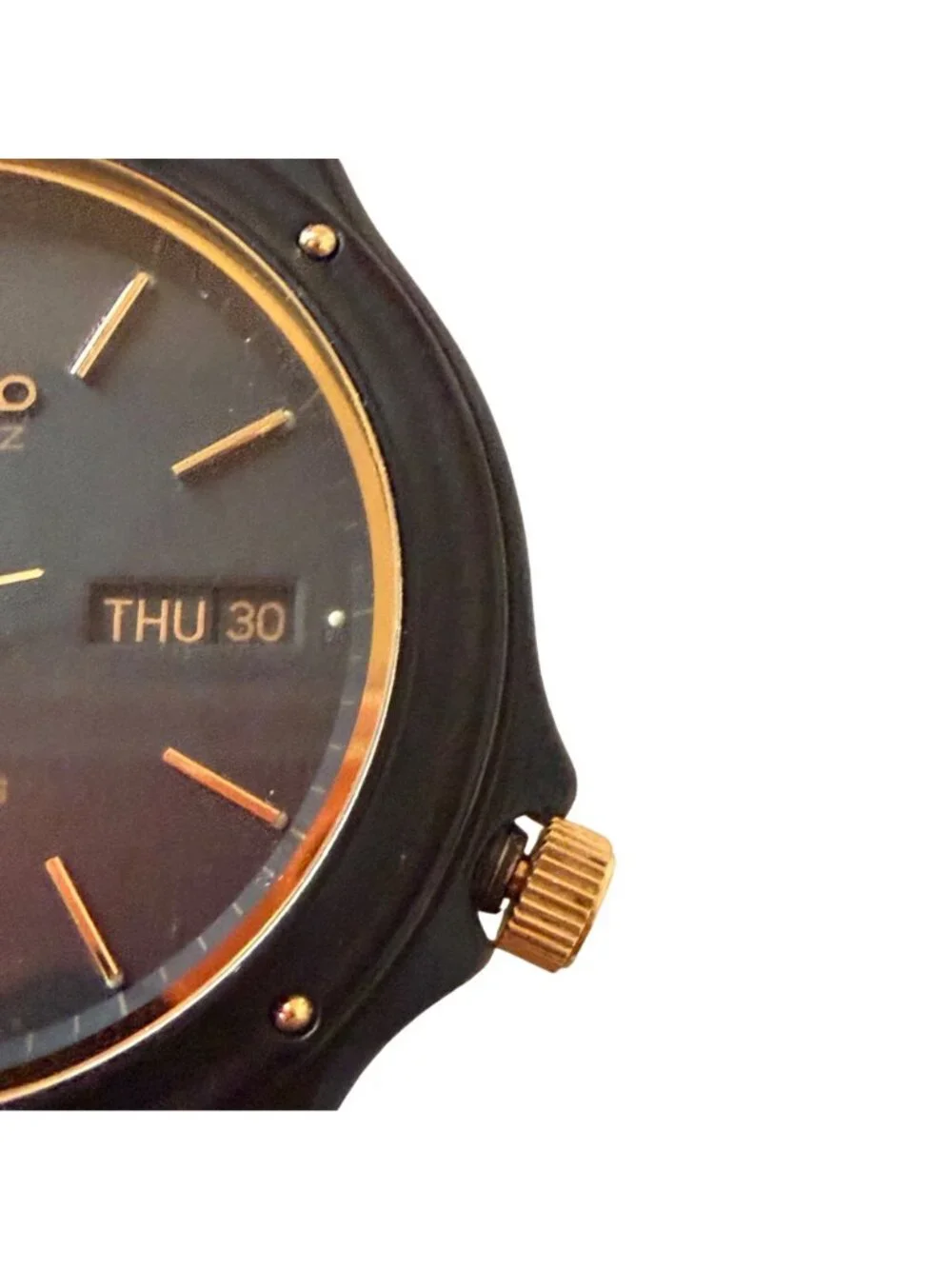 Vintage Seiko Sports 150 Quartz 5H25-7D60 Black Gold Day Date Japan Watch